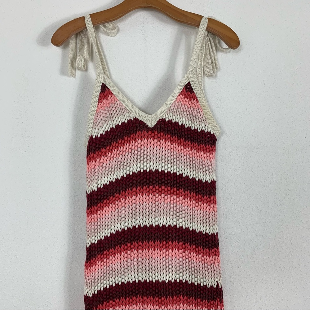 ZARA Striped Knit Midi Dress Red Pink Combo Limited Edition Sz Small - Picture 6 of 13